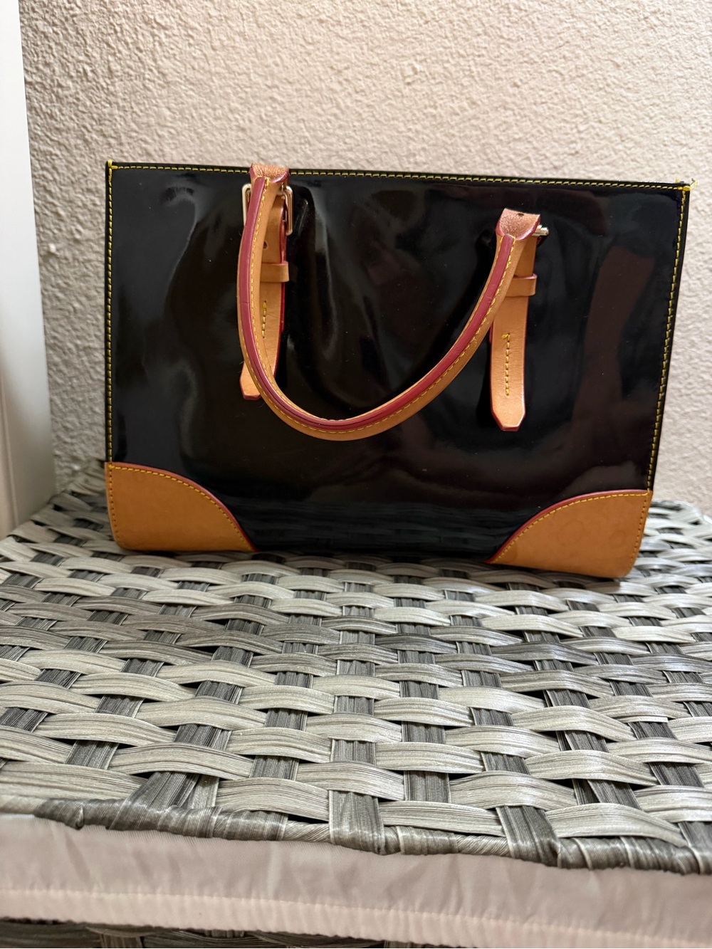 Dooney & Bourke Janine Black Patent Leather Satchel Tote Bag w/ Leather Handles - Picture 14 of 15
